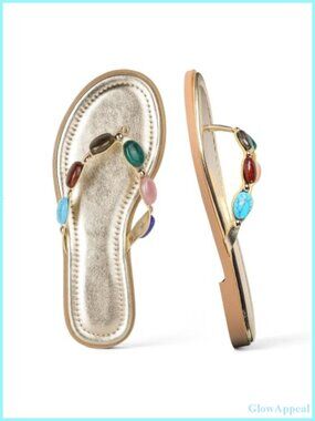 Womens Beaded Flip Flops Jeweled Thong Sandals Memory Foam Beach Pool